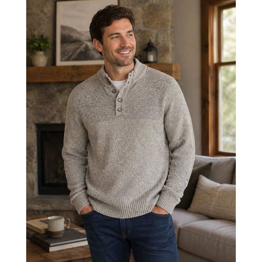 G.H. Bass & Co Griffin Sweater Pullover Button Collar Men's Size XL Gray NWT